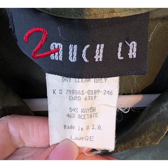 Rare VTG 90s Y2K Sage Green Satin Twee Forest Fairy Grunge Collared Top Large - Picture 4 of 4